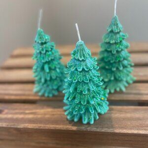 Green Glitter Traditional Christmas Tree Organic Soy Wax Candle with Cotton Wick